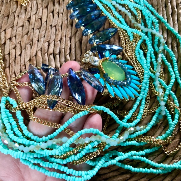 Bold Statement Necklace Multi Strand DRAMATIC VINTAGE 1980s TURQUOISE BLUES NWOT - Picture 8 of 15